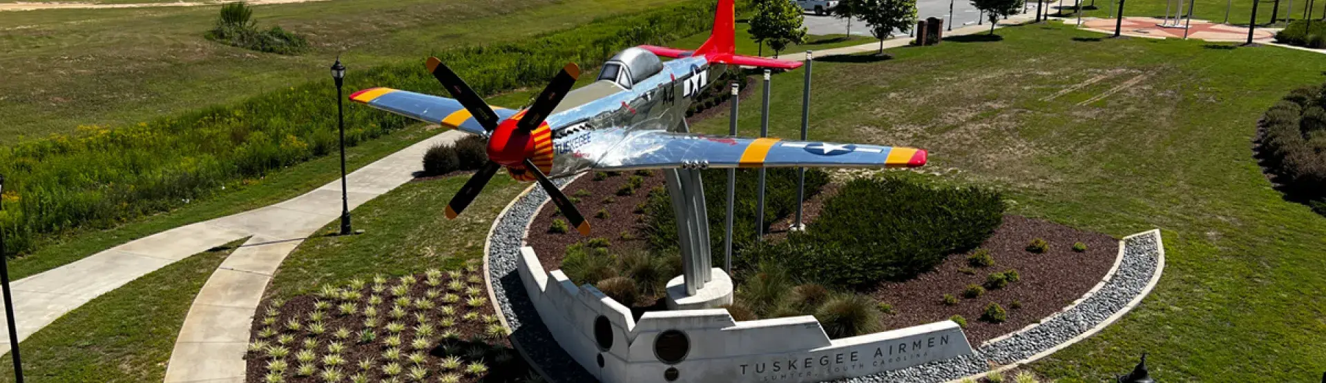 p51 mustang mounted on pedestal at sumter's veterans park